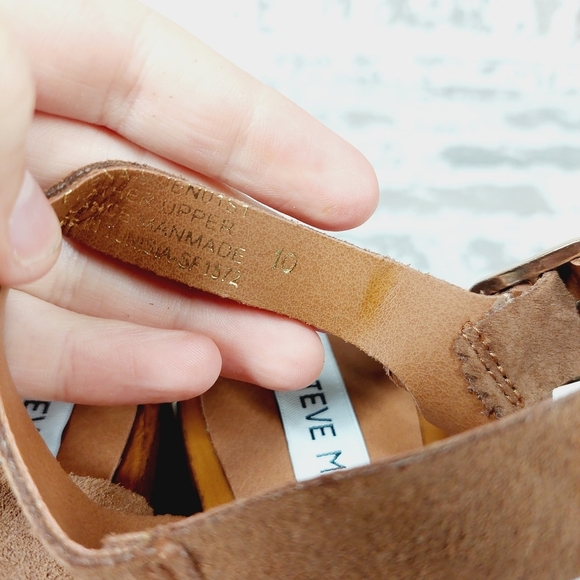 NEW Steve Madden Alabama Platform Brown Suede Wooden Studded Sandals F266 - Picture 11 of 12